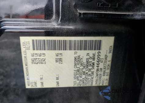 2011 Nissan Altima Base из США, поврежденный, VIN 1N4AL2AP7BN466099